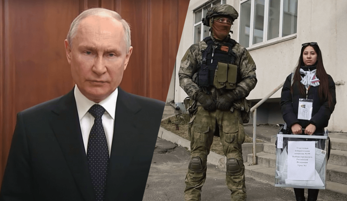 На окупованих територіях "вибори" проходили під дулом автомата / колаж УНІАН, скріншоти На окупованих територіях "вибори" проходили під дулом автомата / колаж УНІАН, скріншоти