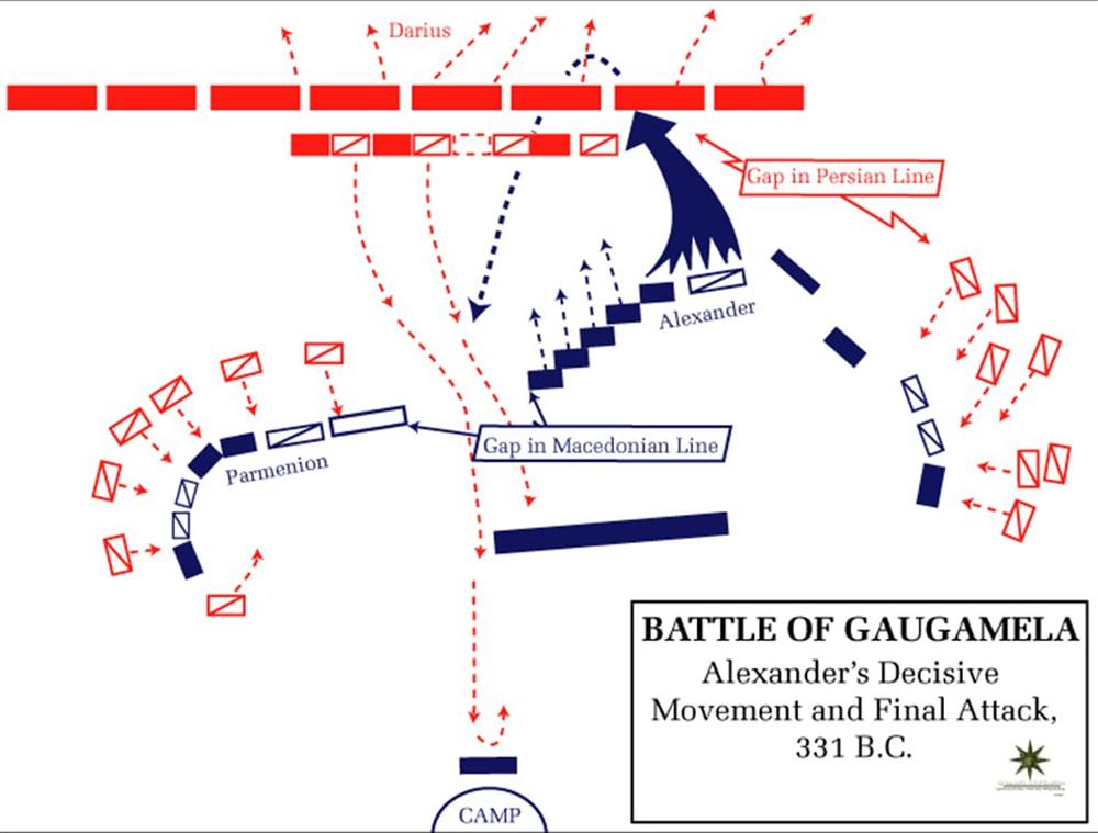 Битва при Гавгамелах (поблизу сучасного Ербіля, Ірак) / джерело Вікіпедія