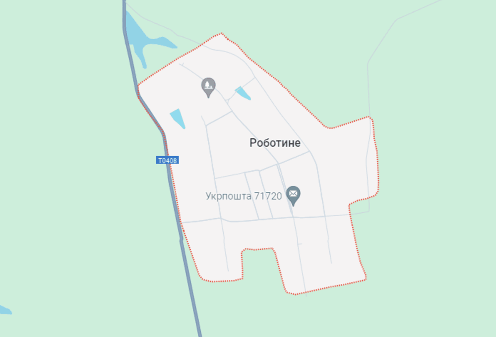 Роботине (Запорізька область) на карті України / скріншот Роботине (Запорізька область) на карті України / скріншот