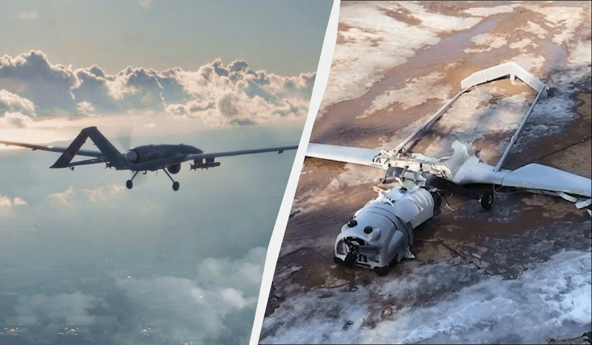 Внешне украински дрон "Лютый" (справа) похож на турецкий "Байрактар" (слева) / коллаж УНИАН, фото BaykarTech, кадр из видео Внешне украински дрон "Лютый" (справа) похож на турецкий "Байрактар" (слева) / коллаж УНИАН, фото BaykarTech, кадр из видео