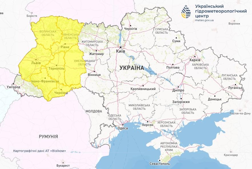 У семи областях України оголошено І рівень небезпечності / фото Укргідрометцентр У семи областях України оголошено І рівень небезпечності / фото Укргідрометцентр
