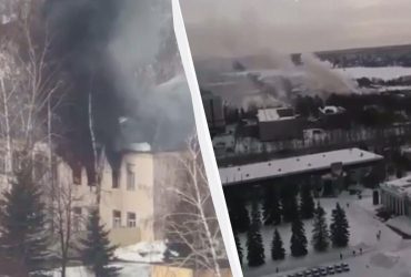 У Росії язики полум'я зжирають вище командне училище танкістів (відео)