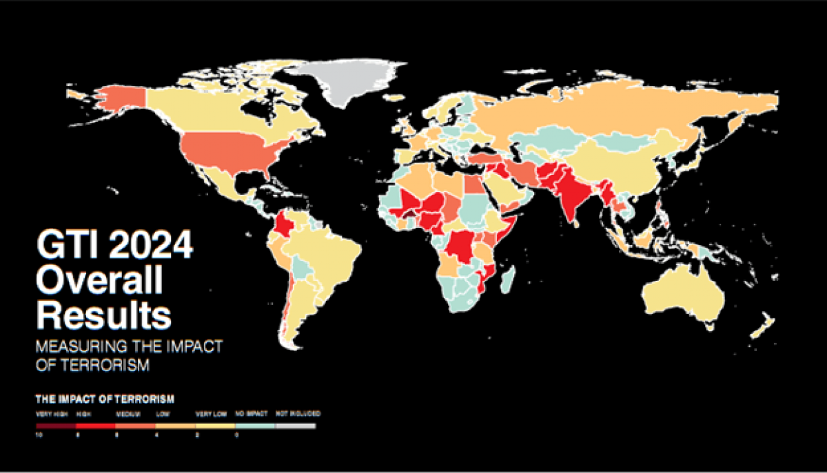 Регіони з найбільшою загрозою терактів. Україна входить до категорії "дуже низьких ризиків", відповідно до дослідження Global Terrorism Index 2024.