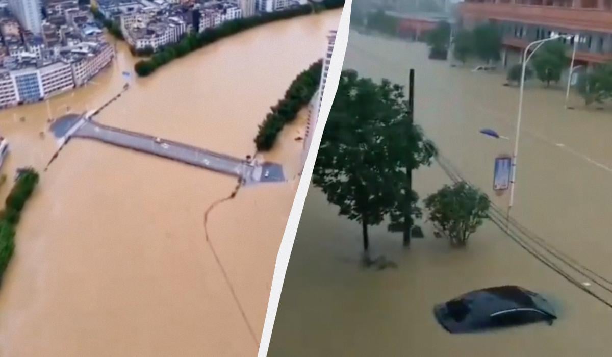 В Китае масштабное наводнение / коллаж УНИАН, скриншоты с видео