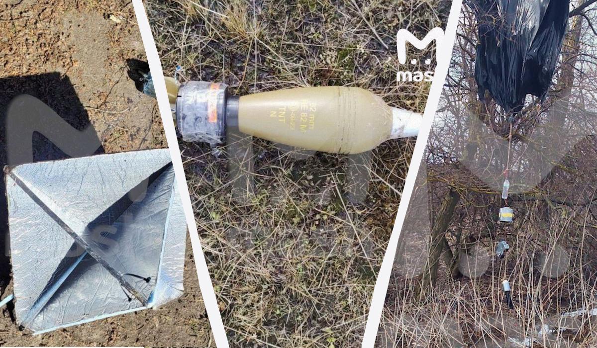 Повітряна куля, фугас та радіолокаційний відбивач з українського аеростата / фото t.me/breakingmash Повітряна куля, фугас та радіолокаційний відбивач з українського аеростата / фото t.me/breakingmash
