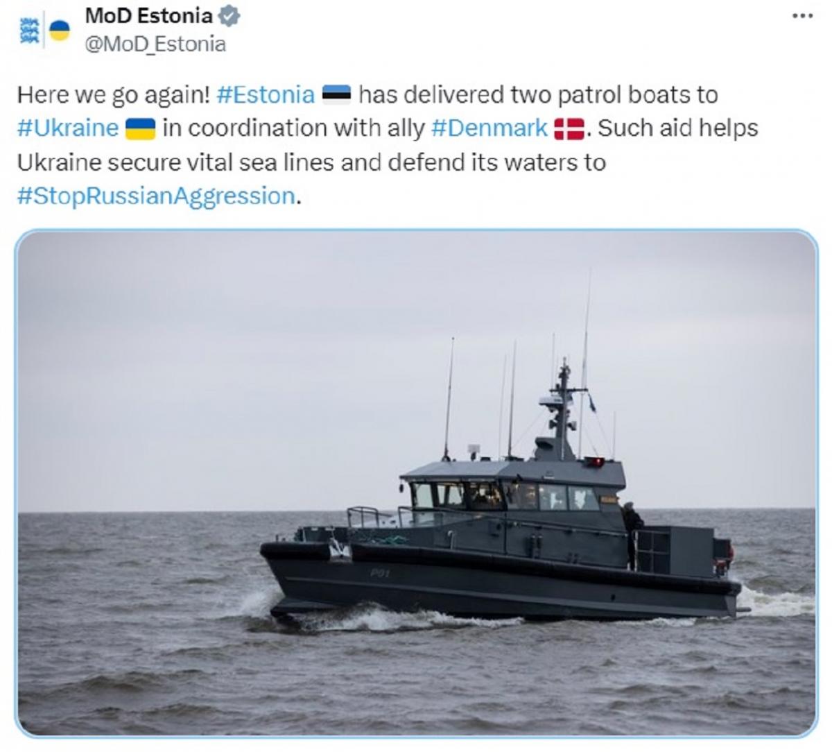 Допомога доволяє Україні убезпечити життєво важливі морські лінії та захистити свої води від російської агресії / скріншот, twitter.com/MoD_Estonia Допомога доволяє Україні убезпечити життєво важливі морські лінії та захистити свої води від російської агресії / скріншот, twitter.com/MoD_Estonia