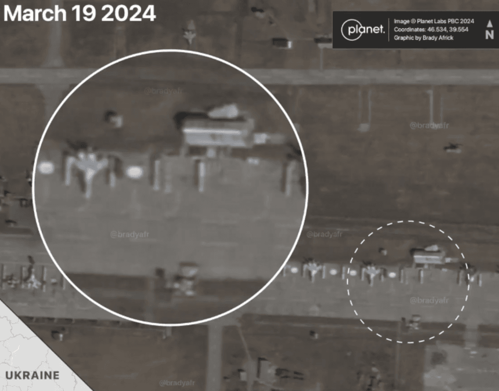 Опубликовано спутниковое фото российского аэродрома в Краснодарском крае до удара дронами /скриншот с twitter.com/bradyafr Опубликовано спутниковое фото российского аэродрома в Краснодарском крае до удара дронами /скриншот с twitter.com/bradyafr