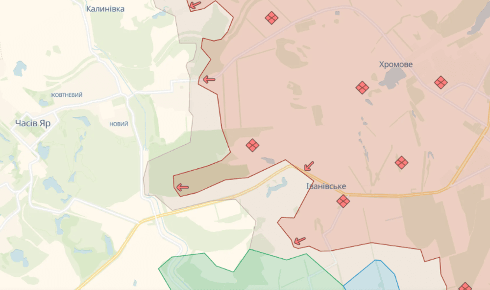 В центре внимания город Часов Яр - карта боевых действий сегодня выглядит так / скриншот с deepstatemap.live В центре внимания город Часов Яр - карта боевых действий сегодня выглядит так / скриншот с deepstatemap.live