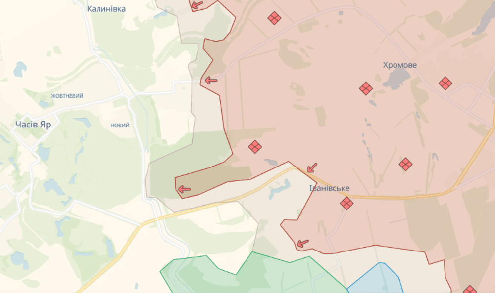 У центрі уваги місто Часів Яр - карта бойових дій сьогодні виглядає так / скріншот з deepstatemap.live