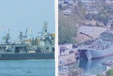 В Севастополе уличили подбитый корабль РФ: его ремонтируют россияне (фото)