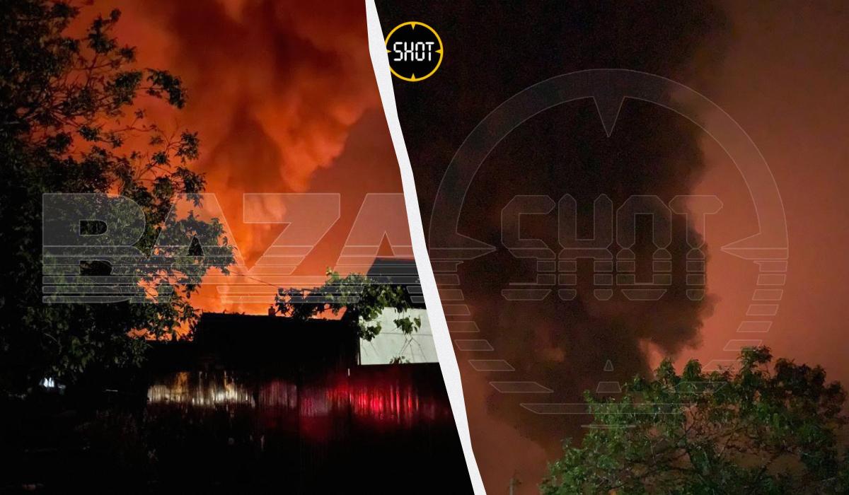Пожежа на нафтобазі в РФ / Колаж УНІАН з фото BAZA, Shot