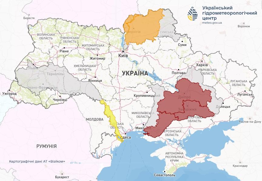 Карта-попередження про небезпечні гідрологічні явища в Україні / джерело Укргідроментцентр Карта-попередження про небезпечні гідрологічні явища в Україні / джерело Укргідроментцентр