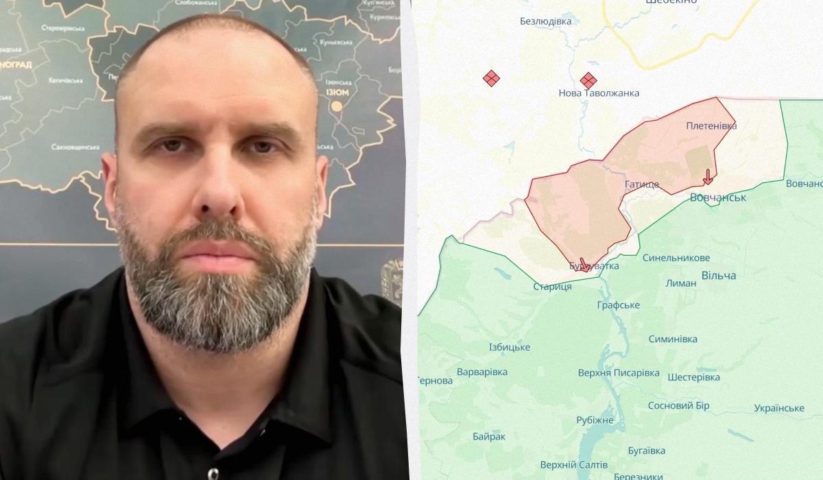 Синєгубов розповів про ситуацію на Харківщині / колаж УНІАН, фото DeepState, скріншот Синєгубов розповів про ситуацію на Харківщині / колаж УНІАН, фото DeepState, скріншот