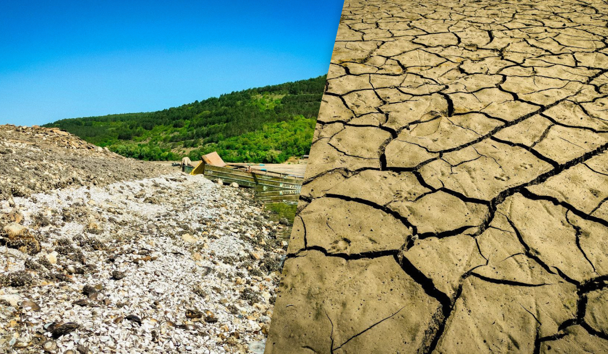 Последствия опустошения в Днестровском водохранилище / коллаж УНИАН, фото t.me/ne_urban Последствия опустошения в Днестровском водохранилище / коллаж УНИАН, фото t.me/ne_urban