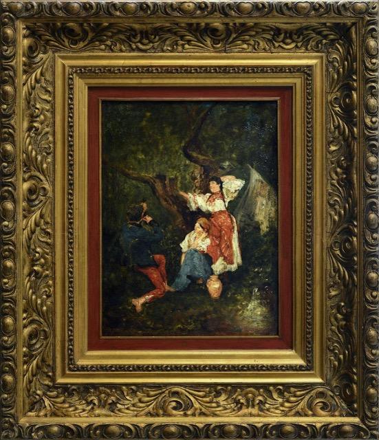 Мігай Мункачі (1844-1900), «Закохані в музику», 1880-90-і Червоне дерево, олія 35 х 26,5 см Мігай Мункачі (1844-1900), «Закохані в музику», 1880-90-і Червоне дерево, олія 35 х 26,5 см