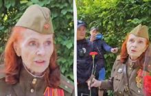 Женщина с советской символикой устроила провокацию в киевском Парке славы (видео)