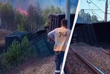 У Приамур'ї зійшов з рейок вантажний поїзд, почалася пожежа (відео)