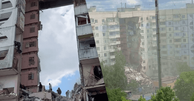 the entrance to a high-rise building collapsed in the city — UNIAN