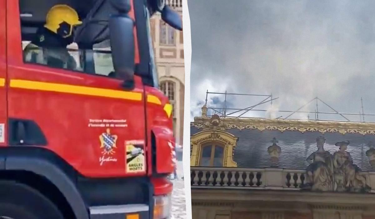 У Франції спалахнула пожежа у Версальському палаці / колаж УНІАН, скріншоти з відео У Франції спалахнула пожежа у Версальському палаці / колаж УНІАН, скріншоти з відео