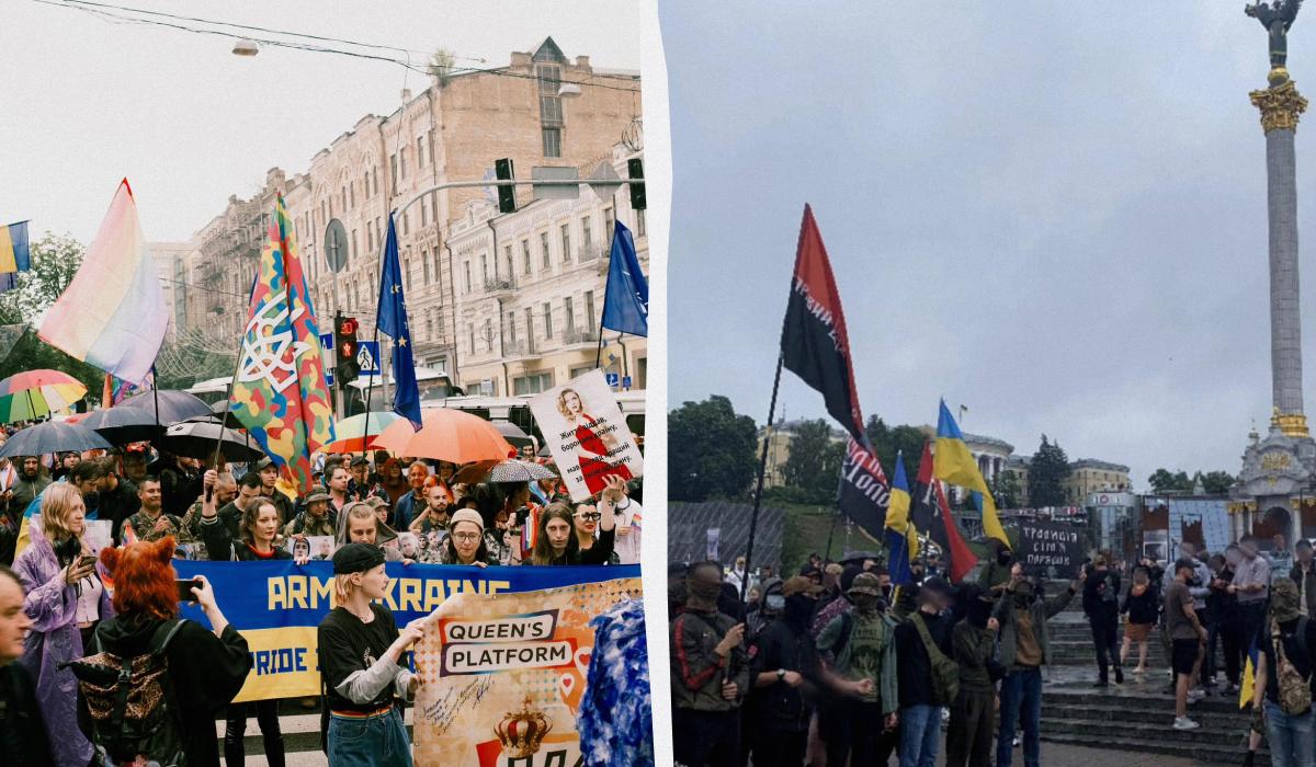 У Києві відбулися дві гучні події / колаж УНІАН, фото facebook.com/kyivpride, facebook.com/partyrightsector У Києві відбулися дві гучні події / колаж УНІАН, фото facebook.com/kyivpride, facebook.com/partyrightsector