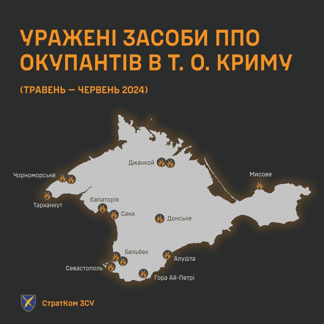 У ЗСУ поділилися хорошою інформацією щодо "прорідження" ППО Росії на території Криму / інфографіка з t.me/AFUStratCom