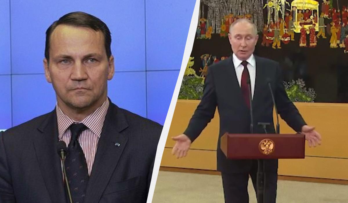 Радославом Сікорським висміяв Володимира Путіна / колаж з фото REUTERS та скріншоту Радославом Сікорським висміяв Володимира Путіна / колаж з фото REUTERS та скріншоту