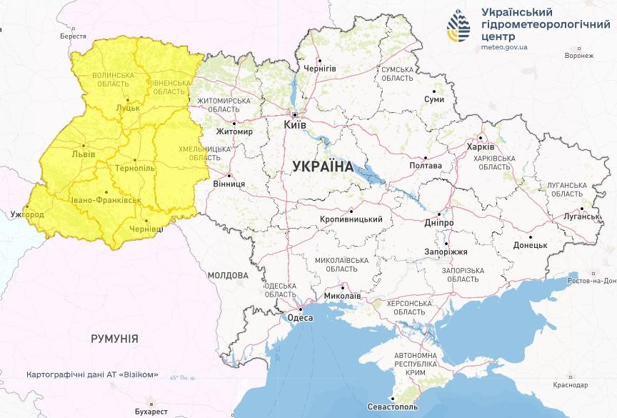 На заході України сьогодні оголосили І рівень небезпечності / фото Укргідрометцентр