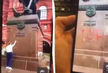 Диверсия в центре Москвы: появилось видео, как на памятнике Жукова написали ГУР