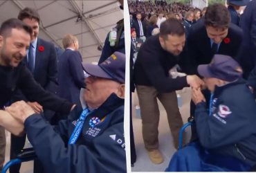 Спаситель народа: во Франции ветеран ВМВ пытался поцеловать руку Зеленского (видео)