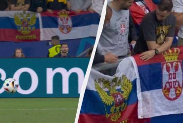 На матче Сербия - Англия вывесили российский флаг (фото)