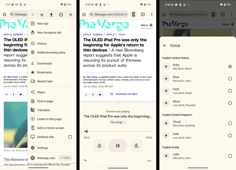Google Chrome для Android получил опцию под названием «Слушать эту страницу»