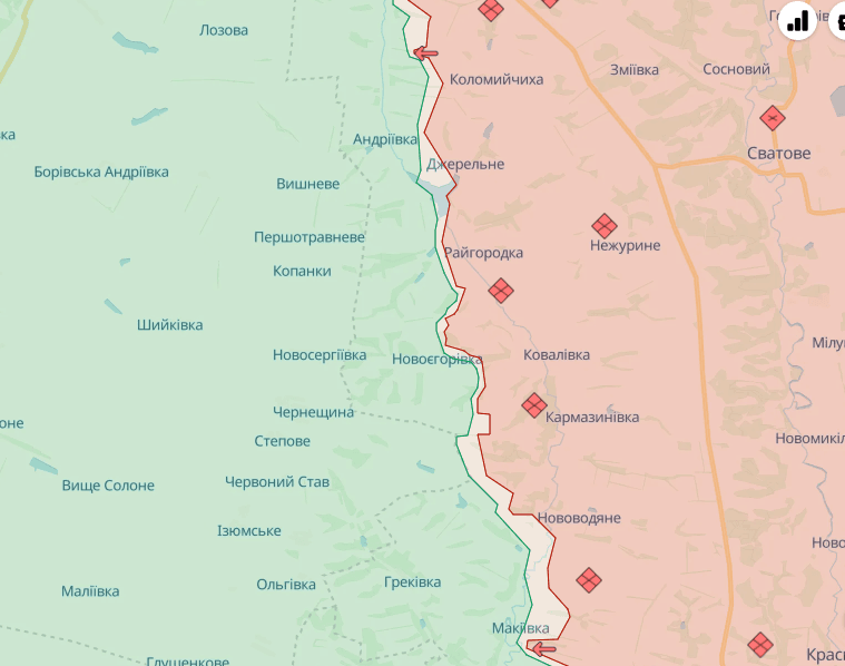 Ворог просунувся в районі чотирьох населених пунктів на сході, - DeepState (карта) Ворог просунувся в районі чотирьох населених пунктів на сході, - DeepState (карта)