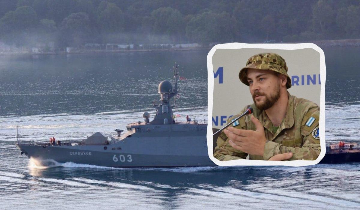 Стали відомі важливі деталі про підпал ворожого корабля "Сєрпухов" / колаж УНІАН, фото "Укрінформ" та korabli.eu Стали відомі важливі деталі про підпал ворожого корабля "Сєрпухов" / колаж УНІАН, фото "Укрінформ" та korabli.eu