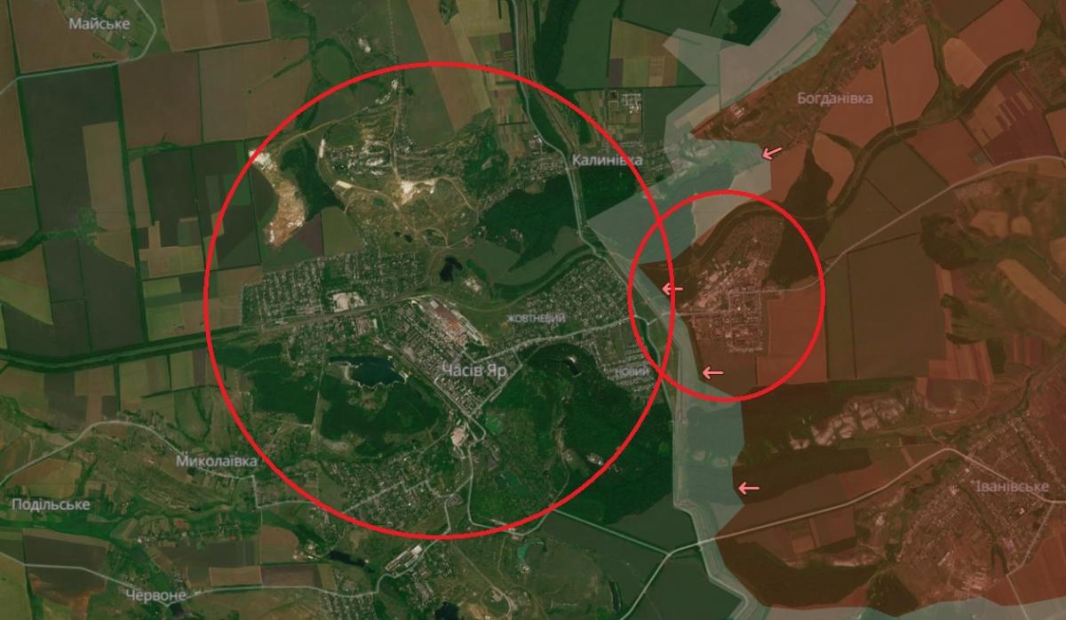 Окупована частина міста (менше коло) і та, що під контролем ЗСУ (більше коло) / скріншот deepstatemap.live Окупована частина міста (менше коло) і та, що під контролем ЗСУ (більше коло) / скріншот deepstatemap.live