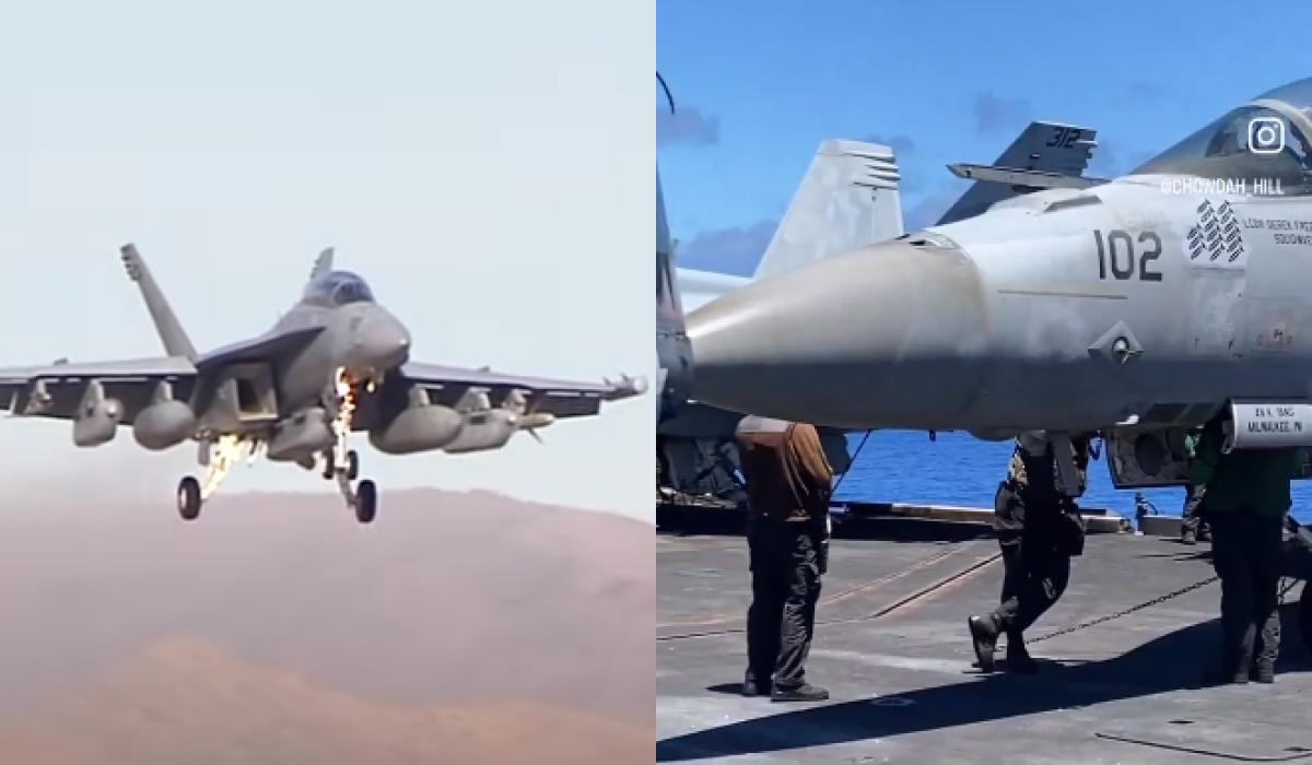 Літак EA-18G Growler збив ціль / колаж УНІАН, скріншоти Літак EA-18G Growler збив ціль / колаж УНІАН, скріншоти
