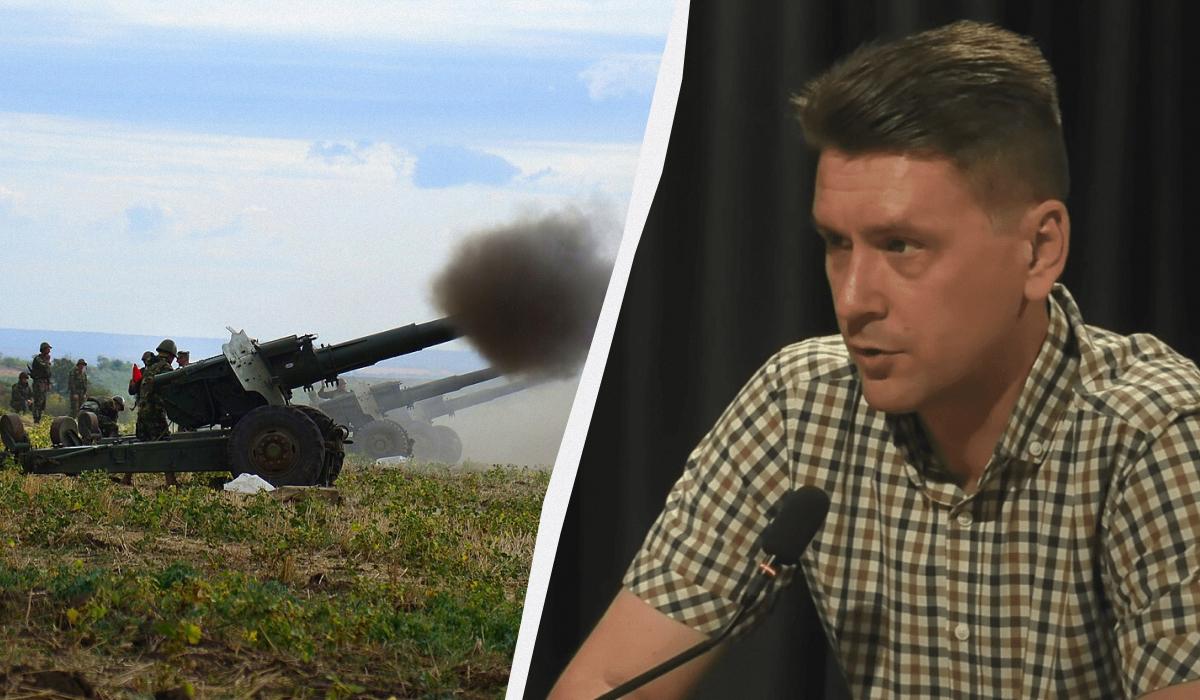 У росіян арилерії вистачить ще надовго, каже Олександр Коваленко / колаж УНІАН, фото wikipedia.org, кадр з відео У росіян арилерії вистачить ще надовго, каже Олександр Коваленко / колаж УНІАН, фото wikipedia.org, кадр з відео