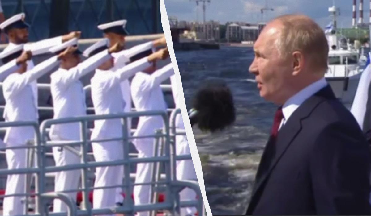 На параді показали всього два кораблі ЧФ РФ / Колаж УНІАН / Скриншоти На параді показали всього два кораблі ЧФ РФ / Колаж УНІАН / Скриншоти