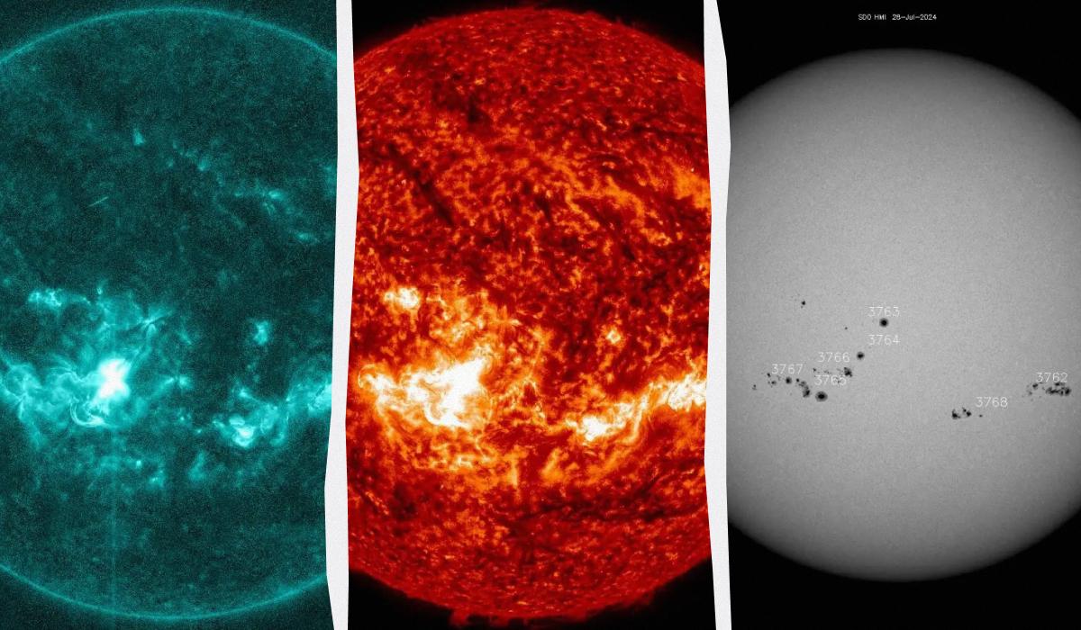 На Солнце зафиксировали несколько вспышек / коллаж УНИАН, фото NASA/SDO HMI, The Watchers На Солнце зафиксировали несколько вспышек / коллаж УНИАН, фото NASA/SDO HMI, The Watchers