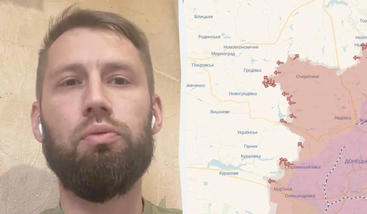 Військовий розповів про ситуацію в районі Покровська / колаж УНІАН, фото DeepState, кадр з відео Військовий розповів про ситуацію в районі Покровська / колаж УНІАН, фото DeepState, кадр з відео