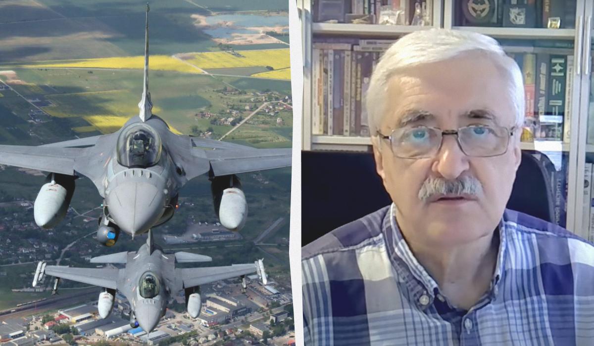 Валерій Романенко розповів, як F-16 працюватимуть в українському небі / колаж УНІАН, фото Getty Images, скріншот