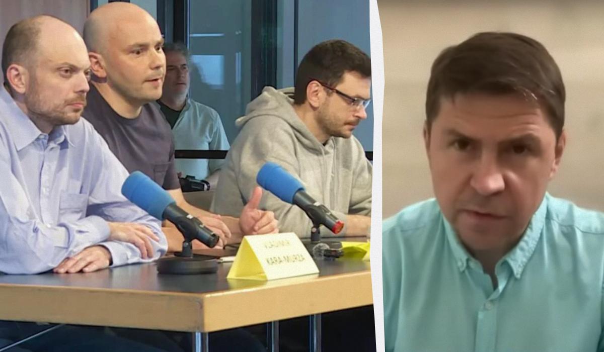 За словами Подоляка, деякі "російські опозиціонери" закликають послабити санкції проти РФ "щоб ресурси для війни не закінчувалися" / Колаж УНІАН, скріншоти За словами Подоляка, деякі "російські опозиціонери" закликають послабити санкції проти РФ "щоб ресурси для війни не закінчувалися" / Колаж УНІАН, скріншоти