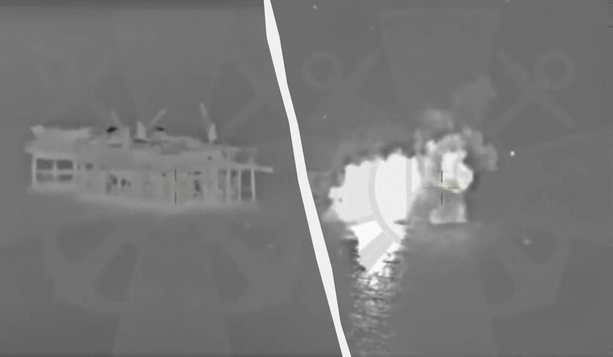 ЗСУ підірвали у Чорному морі газову вишку з окупантами / Колаж УНІАН. скріншоти ЗСУ підірвали у Чорному морі газову вишку з окупантами / Колаж УНІАН. скріншоти