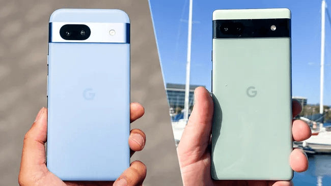 Google Pixel 8a (селва), Pixel 6a (справа) Google Pixel 8a (селва), Pixel 6a (справа)