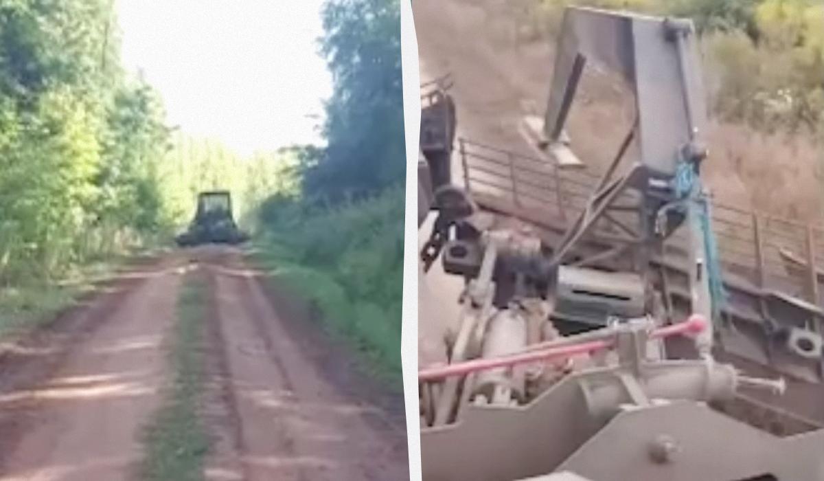 ВСУ применили в Курской области неменцкий инженерный танк / коллаж УНИАН, кадры из видео ВСУ применили в Курской области неменцкий инженерный танк / коллаж УНИАН, кадры из видео