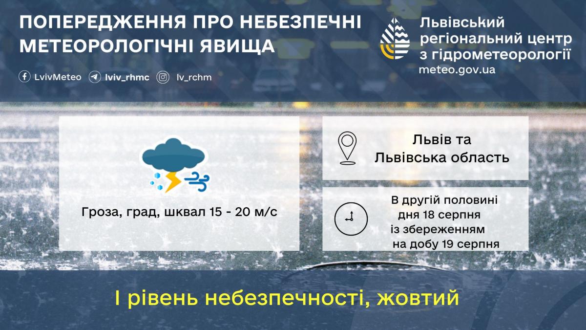 У Львові та області оголошено І рівень небезпечності / фото Львівський гідрометцентр У Львові та області оголошено І рівень небезпечності / фото Львівський гідрометцентр