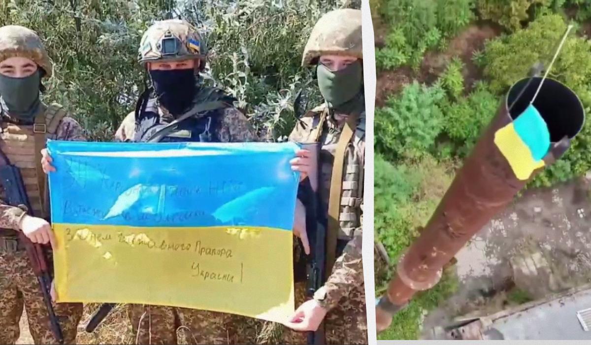 ЗСУ встановили український прапор в тимчасово окупованих Олешках/ Колаж уНІАН, скріншоти ЗСУ встановили український прапор в тимчасово окупованих Олешках/ Колаж уНІАН, скріншоти