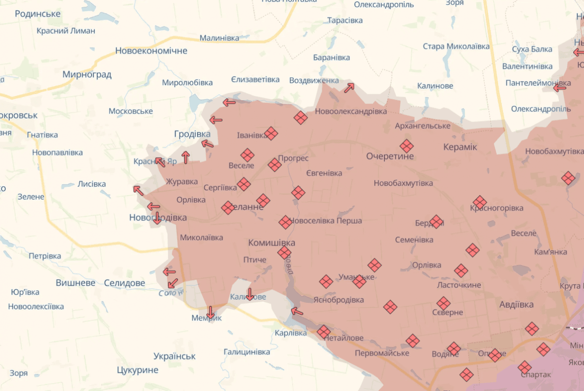 Окупанти продовжують наступати / Скриншот DeepState Окупанти продовжують наступати / Скриншот DeepState