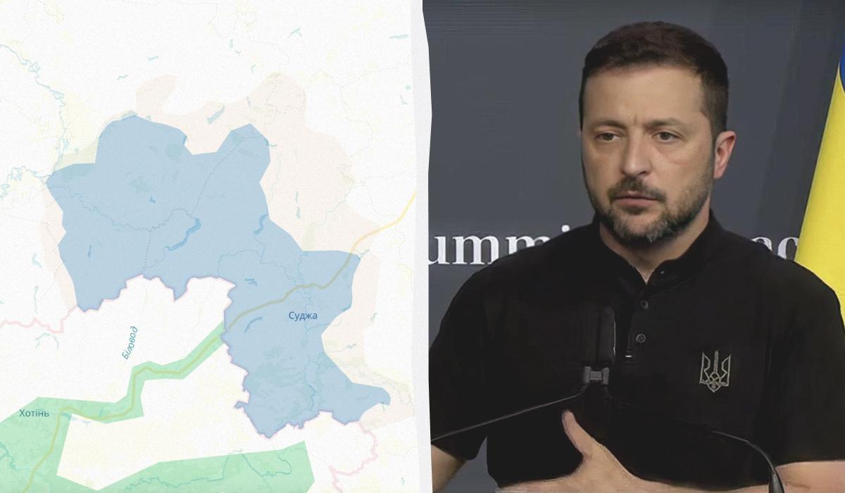 Зеленський розповів про цілі Курської операції / колаж УНІАН, фото DeepState, скріншот Зеленський розповів про цілі Курської операції / колаж УНІАН, фото DeepState, скріншот