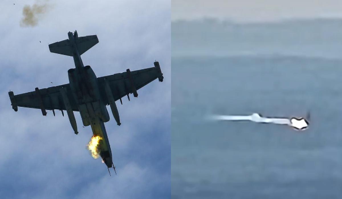 Українські бійці збили Су-25 / колаж УНІАН, фото Міноборони РФ, скріншот Українські бійці збили Су-25 / колаж УНІАН, фото Міноборони РФ, скріншот