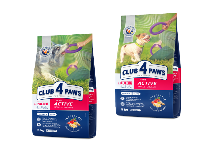 Корма для активных собак: Клуб 4 Лапы Актив + Пуллер (Club 4 Paws Active + PULLER) Корма для активных собак: Клуб 4 Лапы Актив + Пуллер (Club 4 Paws Active + PULLER)
